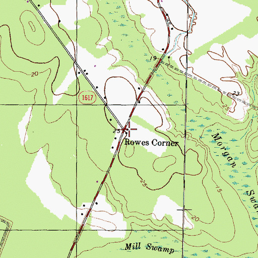 Topographic Map of Rowes Corner, NC