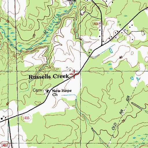Topographic Map of Russells Creek, NC