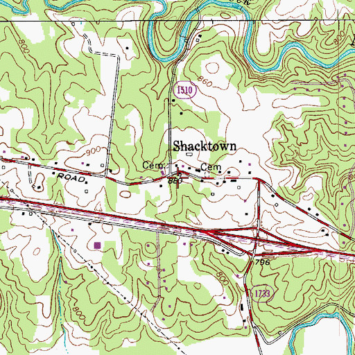 Topographic Map of Shacktown, NC