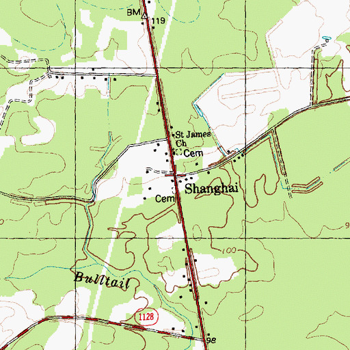 Topographic Map of Shanghai, NC