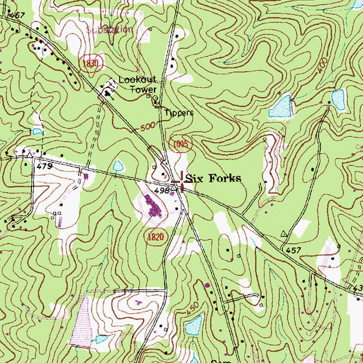 Topographic Map of Six Forks, NC