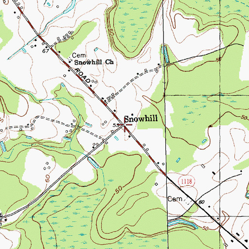 Topographic Map of Snowhill, NC