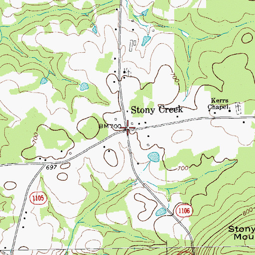 Topographic Map of Stony Creek, NC