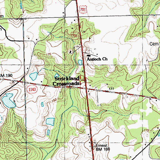 Topographic Map of Strickland Crossroads, NC
