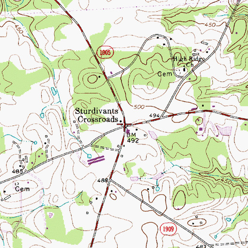 Topographic Map of Sturdivants Crossroads, NC