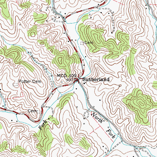 Topographic Map of Sutherland, NC