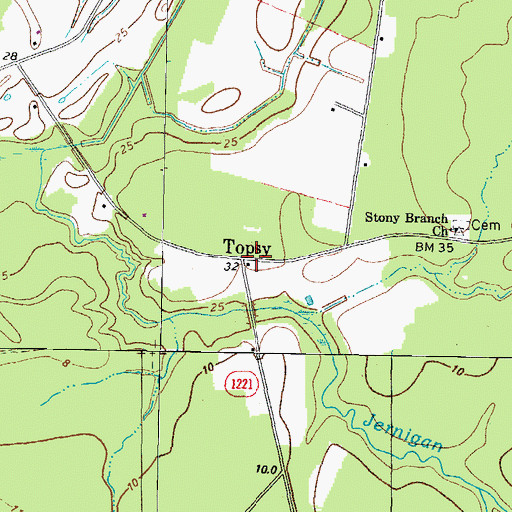 Topographic Map of Topsy, NC