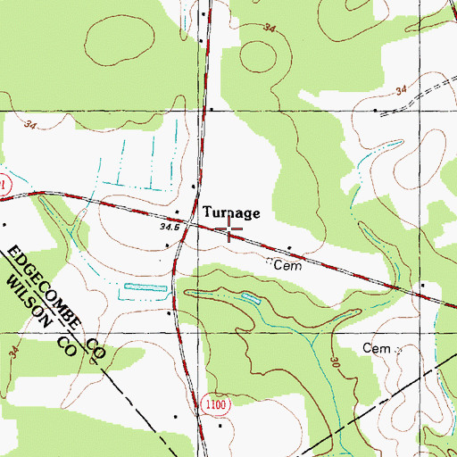 Topographic Map of Turnage, NC