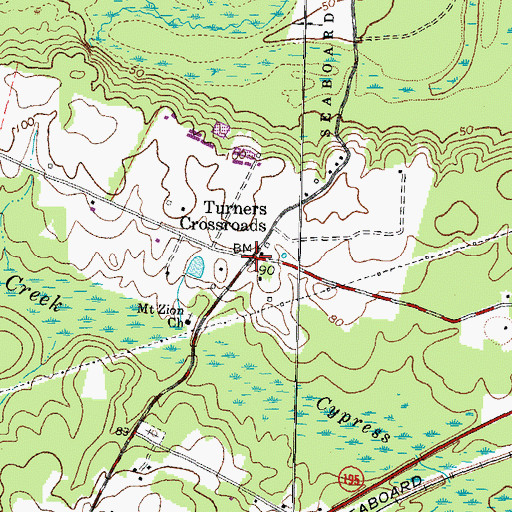 Topographic Map of Turners Crossroads, NC