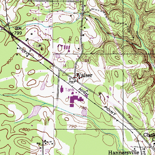 Topographic Map of Walser, NC