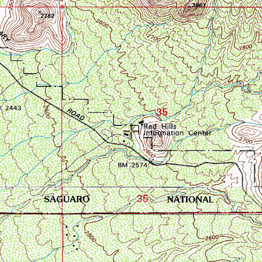 Topographic Map of Red Hills Visitor Center, AZ