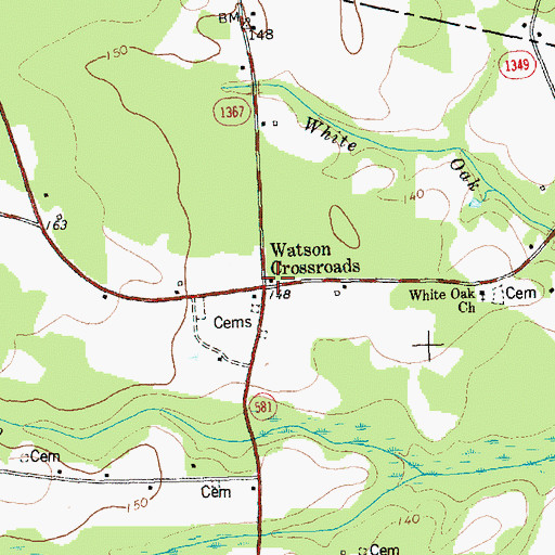 Topographic Map of Watson Crossroads, NC