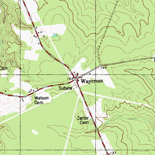 Topographic Map of Waycross, NC