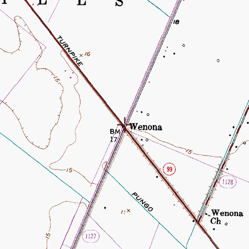 Topographic Map of Wenona, NC