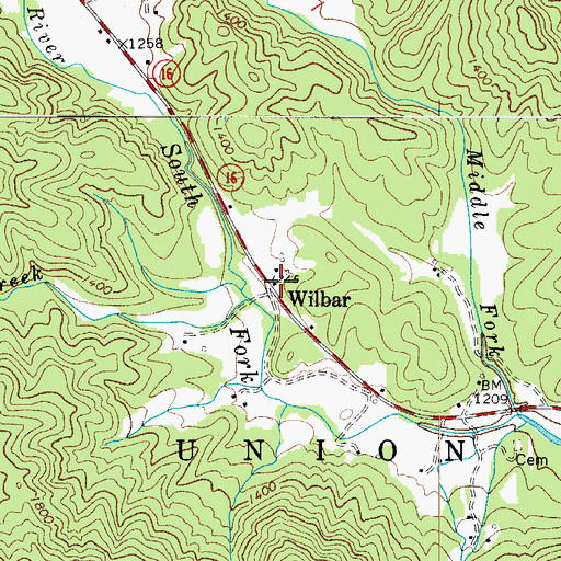 Topographic Map of Wilbar, NC