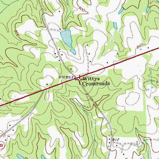 Topographic Map of Wittys Crossroads, NC
