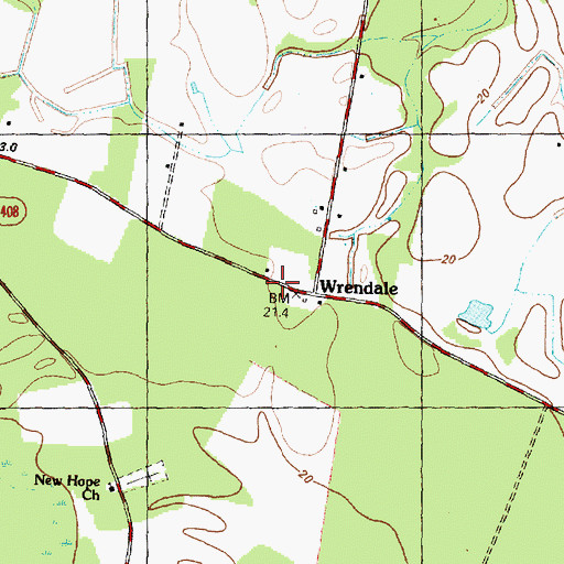 Topographic Map of Wrendale, NC