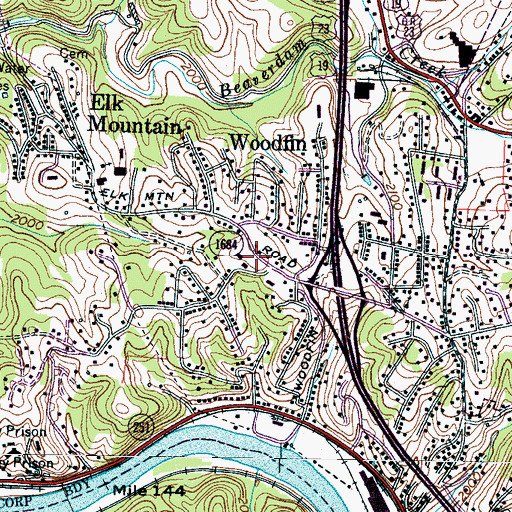 Topographic Map of Woodfin Elementary School, NC
