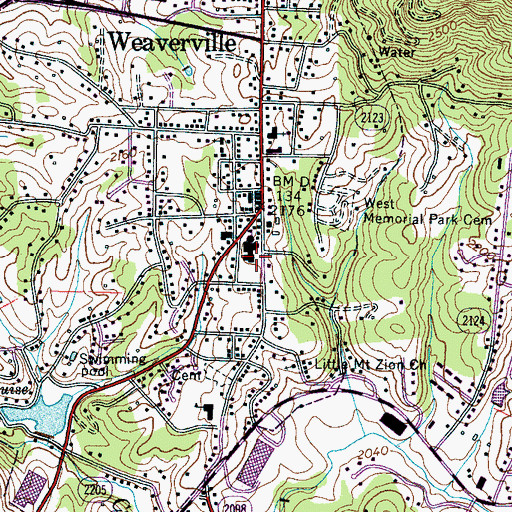 Topographic Map of Weaverville Primary School, NC