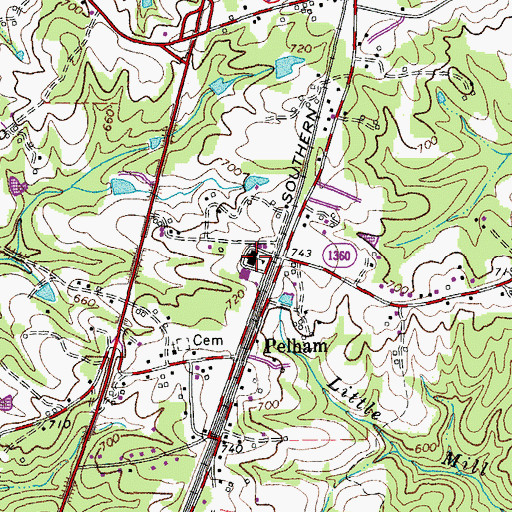 Topographic Map of Pelham Elementary School (historical), NC