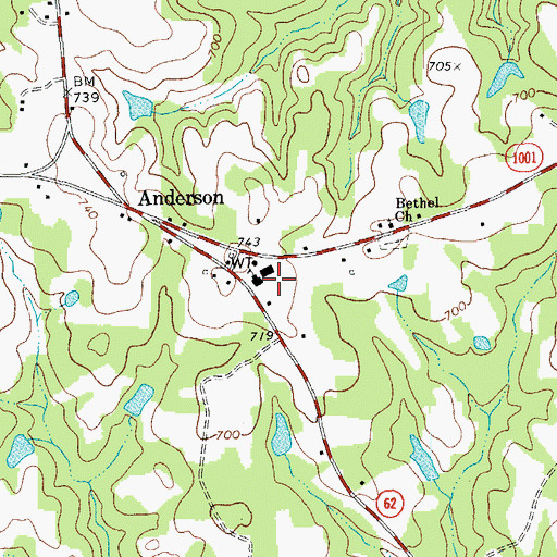 Topographic Map of Anderson Elementary School, NC