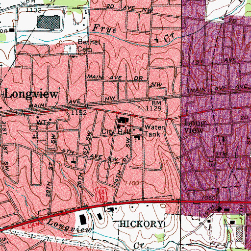 Topographic Map of Longview Elementary School, NC