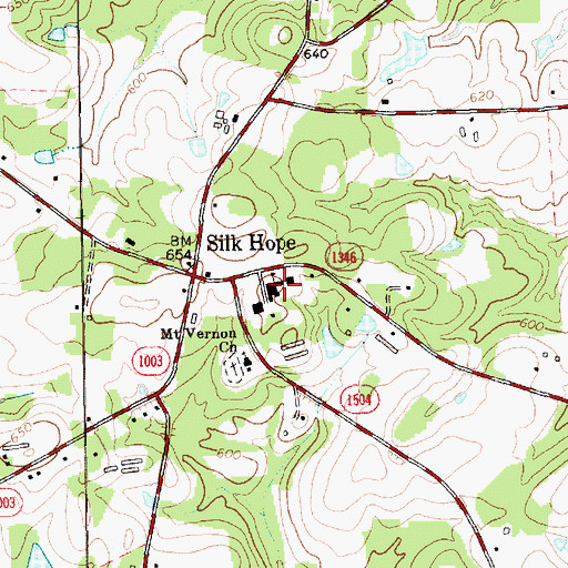 Topographic Map of Silk Hope Elementary School, NC