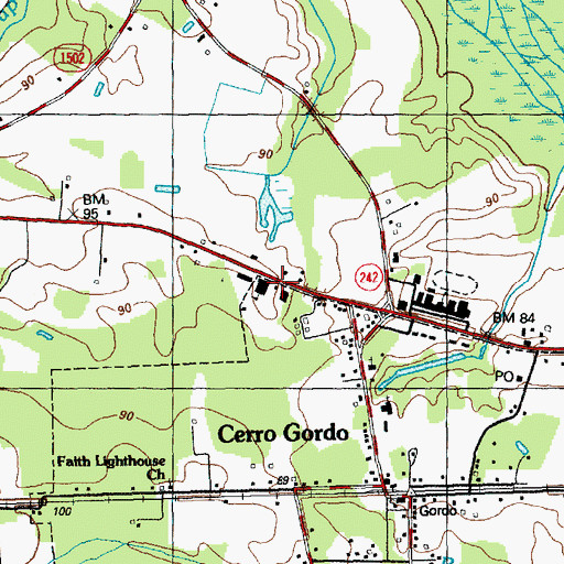 Topographic Map of Cerro Gordo Elementary School, NC