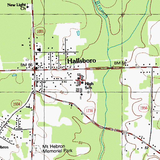 Topographic Map of Hallsboro High School, NC
