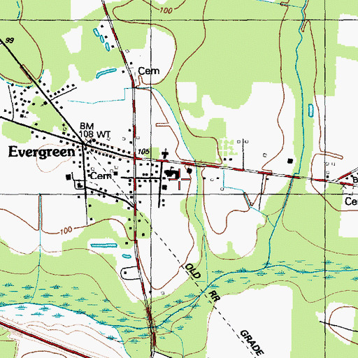 Topographic Map of Evergreen Elementary School, NC