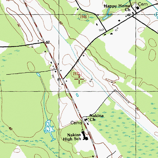 Topographic Map of Nakina High School, NC