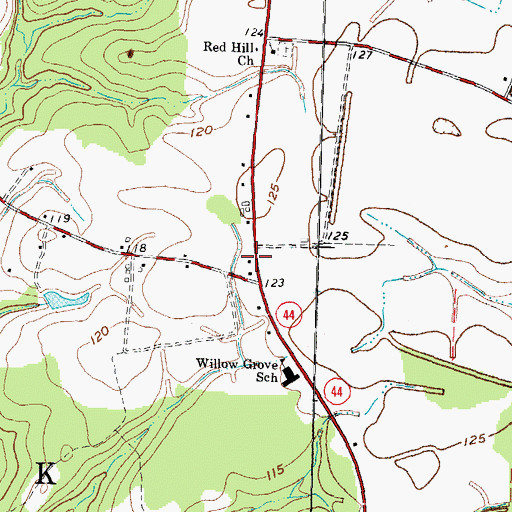 Topographic Map of Red Hill, NC