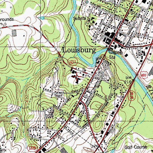 Topographic Map of Louisburg Elementary School, NC