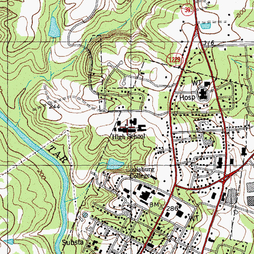 Topographic Map of Louisburg High School, NC