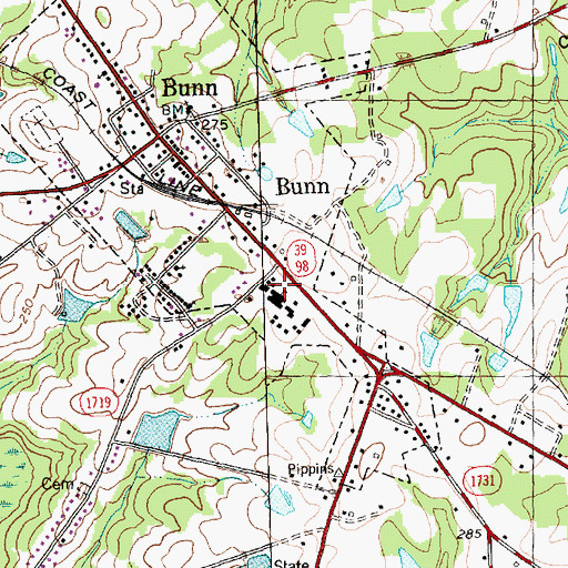 Topographic Map of Bunn High School, NC