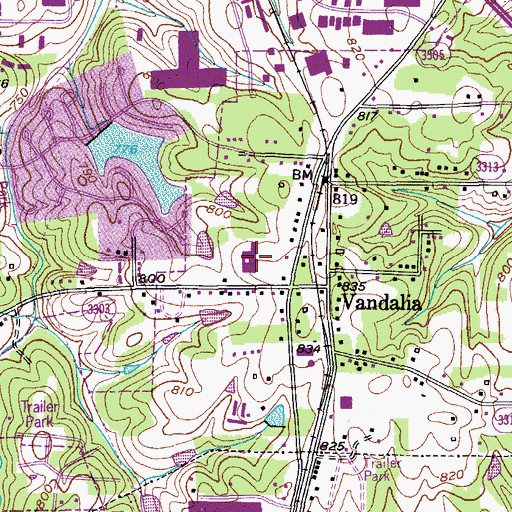 Topographic Map of Vandalia Elementary School, NC