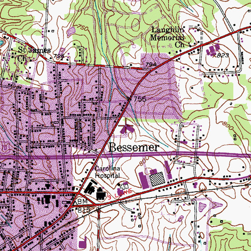 Topographic Map of Bessemer Elementary School, NC