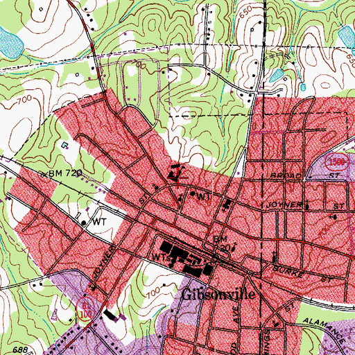 Topographic Map of Gibsonville Elementary School, NC