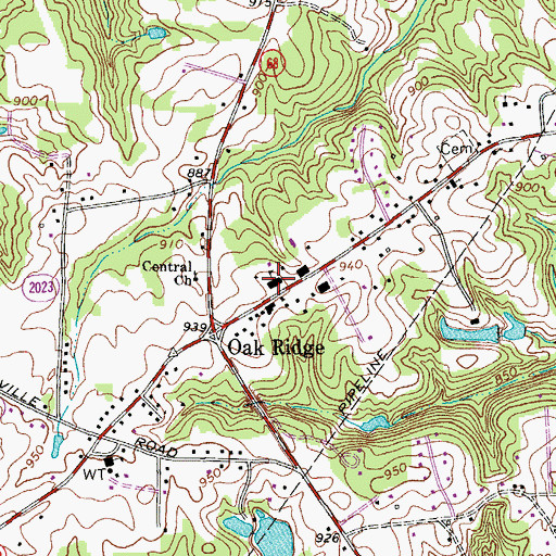 Topographic Map of Oak Ridge Elementary School, NC
