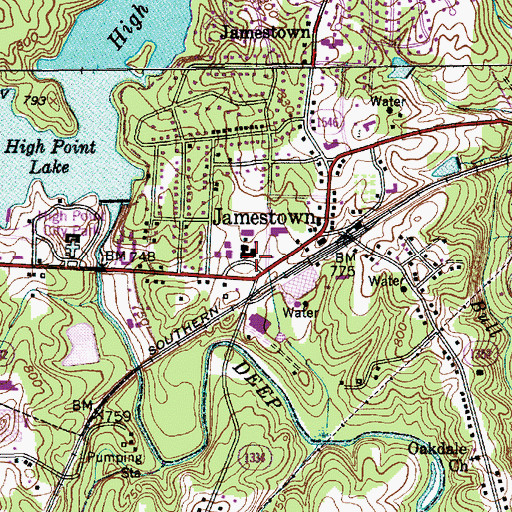 Topographic Map of Jamestown Elementary School, NC