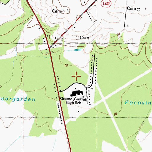 Topographic Map of Greene Central Junior High School, NC
