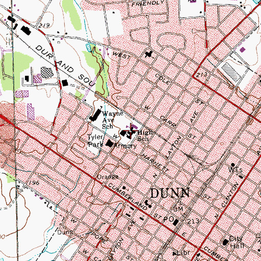 Topographic Map of Dunn Middle School, NC