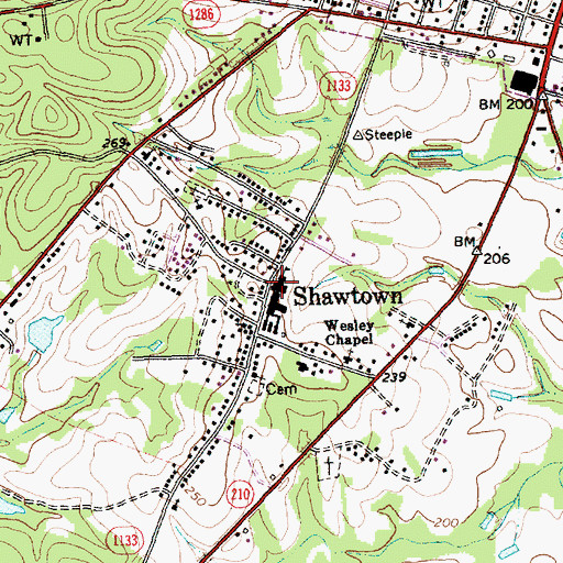 Topographic Map of Shawtown Elementary School, NC