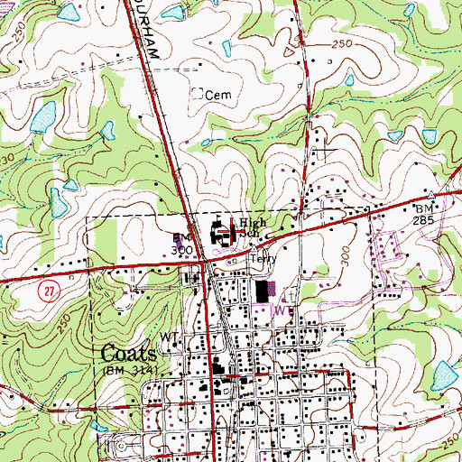 Topographic Map of Coats Elementary School, NC
