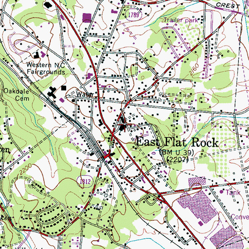 Topographic Map of East Flat Rock Elementary School, NC