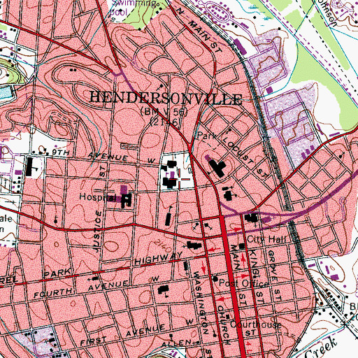 Topographic Map of Hendersonville High School, NC