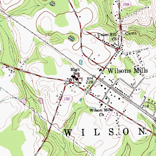 Topographic Map of Wilsons Mills Elementary School, NC
