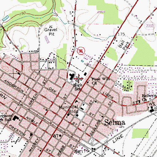 Topographic Map of Selma Elementary School, NC