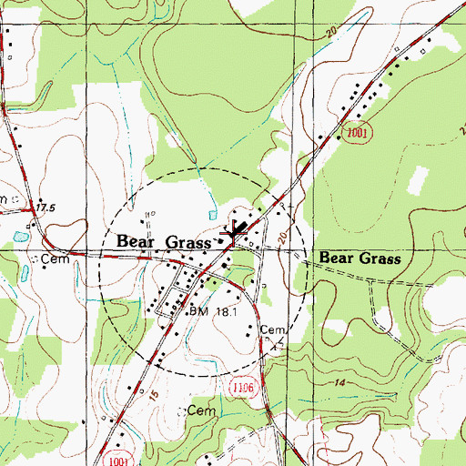 Topographic Map of Bear Grass High School, NC