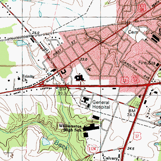 Topographic Map of Williamston Primary School, NC